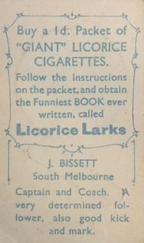 1933 Giant Brand Australian Licorice League and Association Footballers #NNO Jack Bisset Back